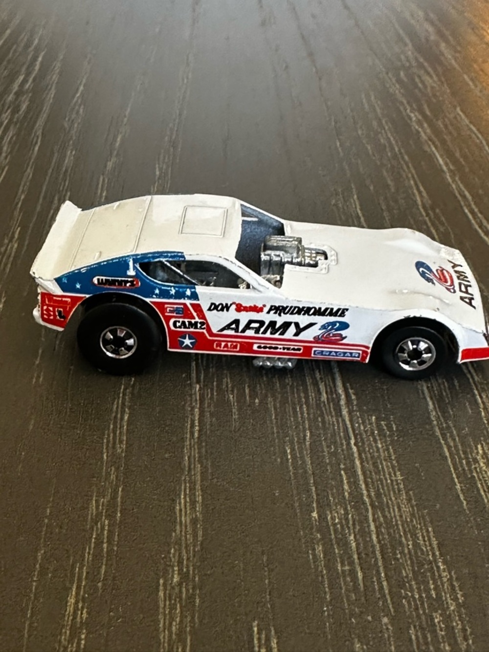 Vintage 1977 Mattel Don “Snake” Prudhomme Army Dragster Die-Cast Toy Car 3”